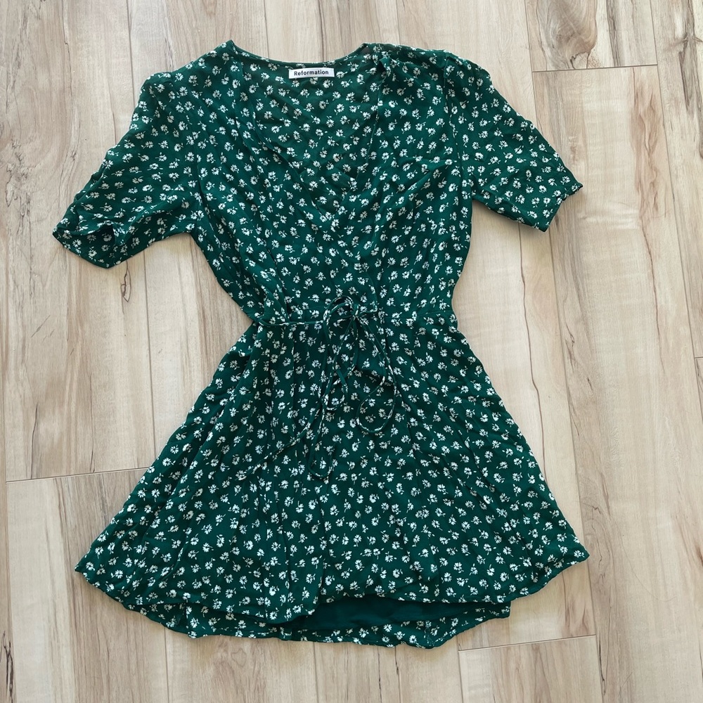 Reformation Green Lucky Wrap Dress | Large